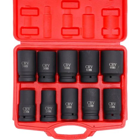 Douille à Choc 1/2 Poids Lourd – Jeu de 10 Douilles 24-46 mm, Lourd Chrome Molybdène Coffret Douille pour Camion, Outillage Mécanique Auto Avec Mallette de Rangement Outils