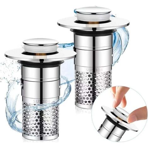 Lot de 2 bouchons de baignoire universels 34-40 mm avec crépine, bouchons de lavabo escamotables, bouchons de vidange, accessoires de salle de bain pour baignoire, cuisine et salle de bain (1/4)