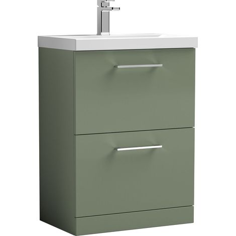Balterley  Contemporary Bathroom 2-Drawer Floor-Standing Thin-Edge Vanity Unit Basin, Satin Green, 600mm