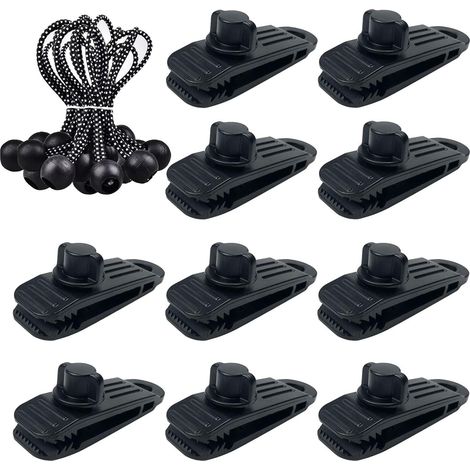 Pinces Bâche Coupevent Lot de 10 + 10 Fixation pour Camping, Bâche Piscine, Voiture (1/5)