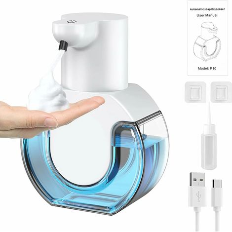 Distributeur de savon mousse automatique 4 niveaux, 430 ml, mural, rechargeable par USB, pour salle de bain, cuisine, bureau ou école (1/4)