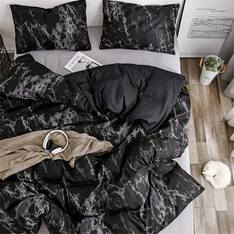 Bettwäsche 200x200 cm Marmor-Design Mikrofaser 3-teilig mit Reißverschluss