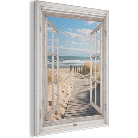 CUADRO ACÚSTICO Ventana - Mar - Costa - Naturaleza - vista - Playa - Mar de Wadden Cuadros de Pared 70x100 (1/5)