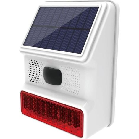 Sirène d'alarme extérieure sans fil 433 MHz – Alimentation solaire – Volume 110 dB – Étanchéité IP65 – Compatible systèmes d'alarme (1/5)