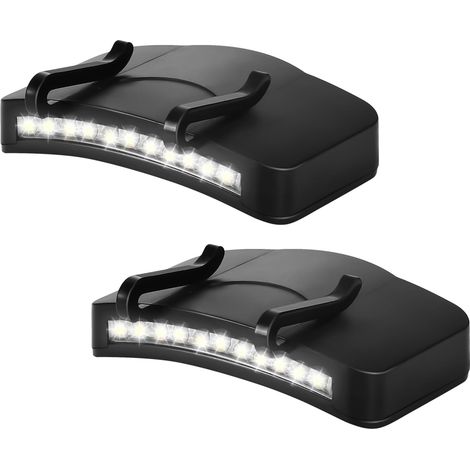 Lot de 2 lampes de chapeau à clipser, lampe LED ultra-lumineuse à piles pour visière, résistante à l'eau, idéale pour la chasse, la pêche et le camping, noire. (1/5)
