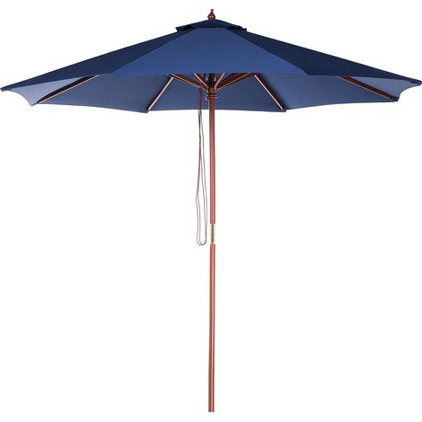 Sombrilla de jardín de tela azul ø 270 x 237 cm poste de abedul plegable Toscana