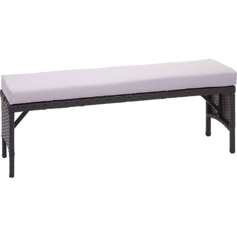 Banc en polyrotin HHG-795, banquette de jardin, gastronomie, 112cm, noir, coussin gris clair