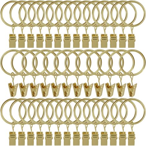 Lot 40 Anhänge und Fahrgeschäfte mit Clips, anneaux pinces draperie, cintres rideaux 3,2 cm in diamètre interieur, s'adapte just 1 trigle, doré (1/5)