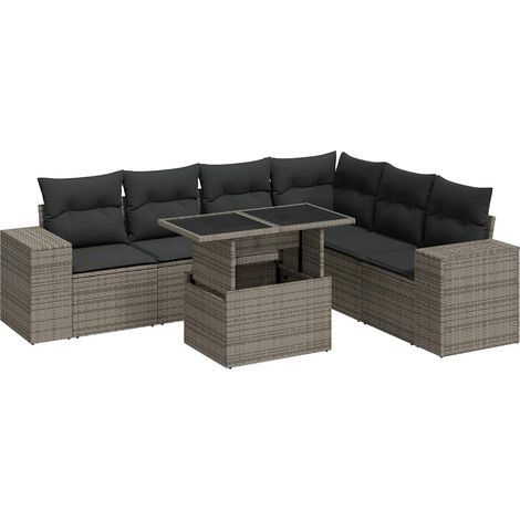 vidaXL Set Divani da Giardino 7 pz con Cuscini Grigio in Polyrattan (1/5)