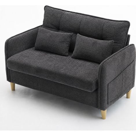 2-Sitzer-Sofa 127 cm aus dunkelgrauem Chenille mit Armlehnen und Seitentaschen (1/5)