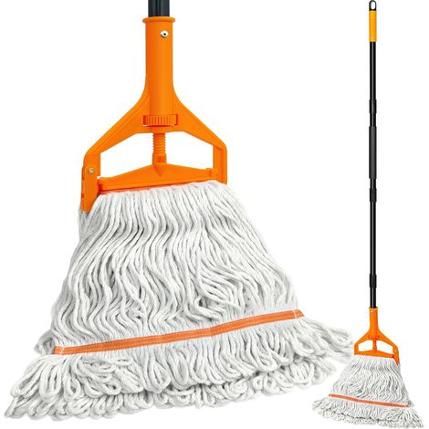 Balai Serpillère, Balai à Microfibres avec Poignée Extra Longue de 140 cm, Balai à Sec et Humide pour Nettoyage de Sol en Bois, Carrelage, Béton (Orange) (1/5)