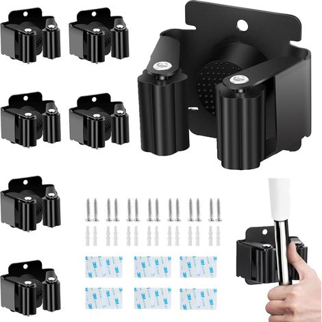6 pcs accroche balai mural inoxydable,porte balais mural,support outils mural,porte-outils avec accessoires de montage,pour nettoyage du linge de salle de bain, cuisine, garage (noir) (1/5)