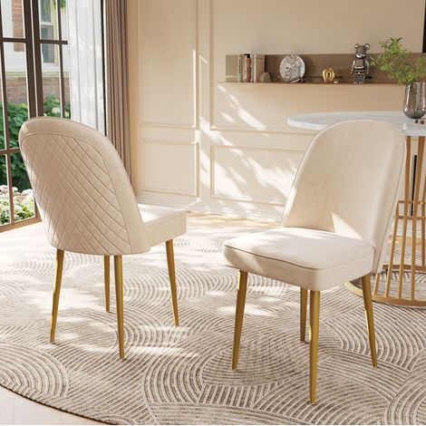 Juego de 2 sillas de comedor 45,5/62/87,5 cm en terciopelo beige con patas doradas (1/5)