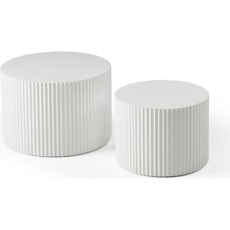2er Set Runde Nesting-Tische mit Reliefmuster, wasserabweisend & verzugsfrei, Couchtisch-Set (Ø60x40 + Ø48x35 cm), kombinierbar & platzsparend, kein Aufbau erforderlich – moderner Wohnzimmertisch (1/5)