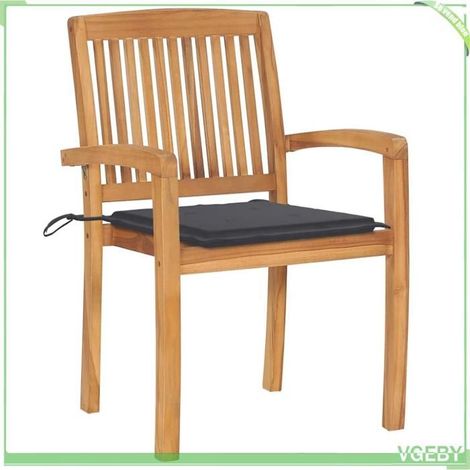 Chaises de jardin - FAFEICY - 3063252 - Teck massif - Coussins anthracite - Empilables (1/5)