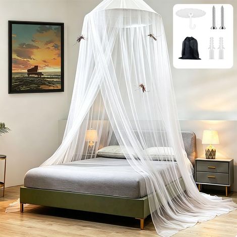 Moustiquaire pour lit double et lit simple, 60 x 250 x 1100 cm, maille fine comme protection contre les moustiques, moustiquaire, ciel de lit, rideaux pour intérieur, extérieur, voyage, lits de bébé (1/5)
