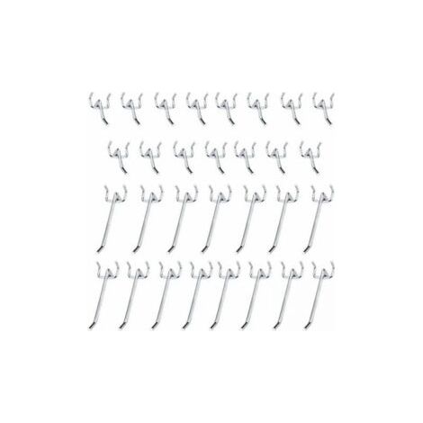 Crochets pour panneaux perforés en métal, accessoires pour panneaux perforés, ensemble de crochets simples de 10cm et 5cm pour Garages, remises à outils, ateliers, 30 pièces (1/4)