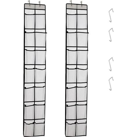 étagère de rangement pour chaussures de porte, étagère suspendue pour rangement de chaussures, 14 sacs en filet avec 4 crochets, 2 paquet, blanc (1/5)