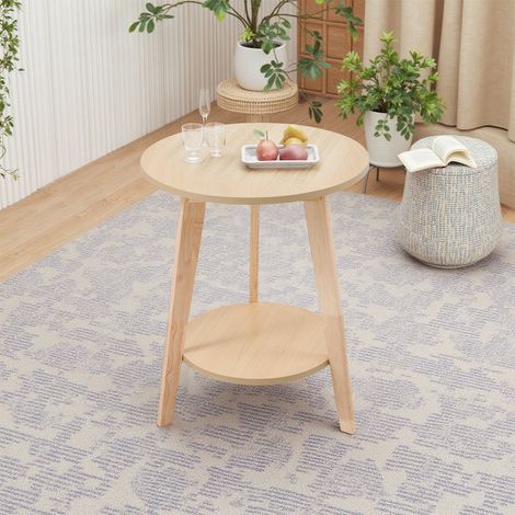 2-Tier Round Wooden Coffee Side Table (1/3)
