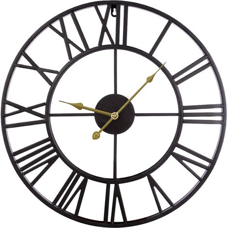 Horloge murale numérique silencieuse Iron - A93 - 40 cm - Aiguilles noires et dorées (1/5)