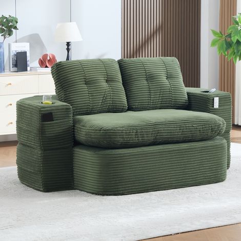 Schlafsofa 165x97x61 cm smaragdgrün 2-in-1 aus Rippstoff MEUBLIV