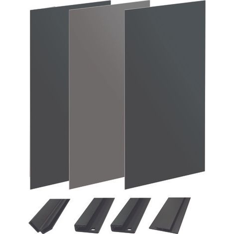 ONDEE ZEN - Pack montage 3 panneaux muraux en angle - gris & anthracite 200 cm-profilé noir (1/4)