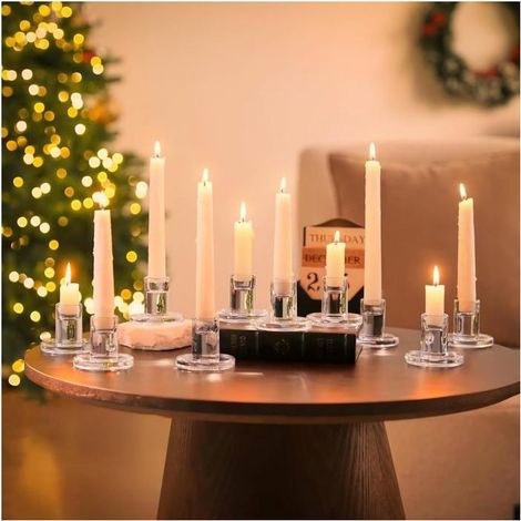 Lot de 10 Bougeoirs en Verre Transparent - Chandeliers Pilier pour Dîners de Noël et Décoration Table (1/5)