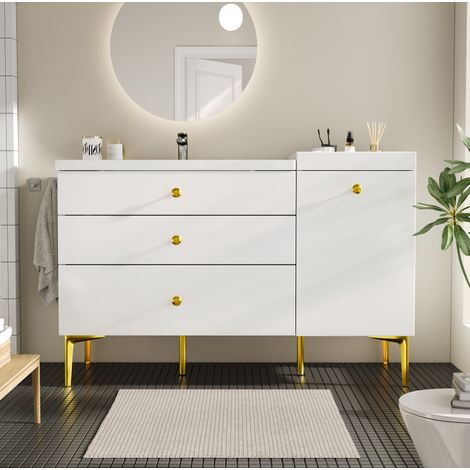 Meuble sous vasque 120 cm MDF blanc avec vasque en céramique et rangement - CHICFURN (1/5)