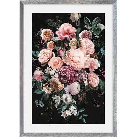 Cadre photo en bois Stone Silver avec Art Poster Charming Bouquet en set - Dimensions : 50 x 70 cm - Décoration murale - Fleurs (1/2)