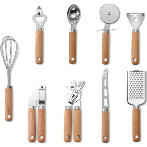 Ensemble d'ustensiles de cuisine, manche en bois en acier inoxydable, outil de cuisson Portable, 9 pièces (1/5)