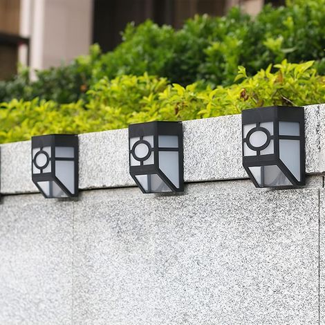 Lampes solaires de clôture d'extérieur, appliques murales à LED, éclairage extérieur étanche pour terrasse, patio, porte d'entrée, escalier, paysage, cour et allée (lot de 4, blanc froid + coloré) (1/4)