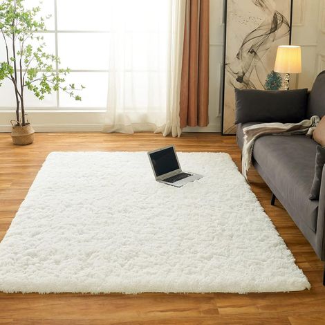 Teppich Shaggy Plüsch Waschbar Creme 120x160cm 120&xD7160 cm Creme (1/5)