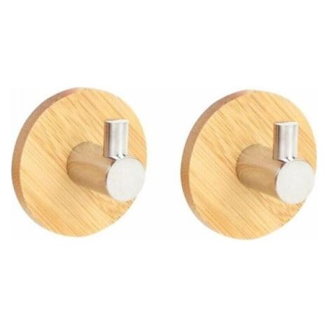 2 Pack Waterproof Adhesive Hooks Bamboo and Stainless Steel Wall Hooks for Doors (1/3)