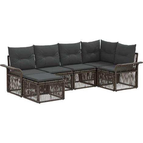 Gartensofa-set 6 pcs Grau Poly-Rattan vidaXL