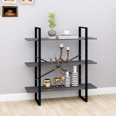 806554 vidaXL 3-Tier Book Cabinet Grey 100x30x105 cm Solid Wood Pine (1/5)