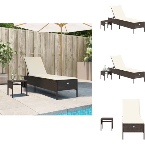 Sonnenliege mit Tisch und Auflage Braun Poly Rattan - Sonnenliege - Gartenmöbel - Outdoormöbel - Relaxsessel - Lounge Chair (1/5)