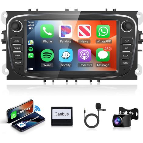 Radio para coche Android 13 con 2G+64G, CarPlay inalámbrico, para Ford Focus II mk2, Mondeo, S-Max, C-Max y Galaxy Kuga. Radio de 7 pulgadas con Android Auto, navegación GPS, WiFi, Mirror Link, Blueto (1/5)
