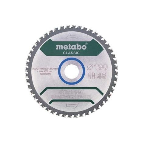 Metabo – Lame de scie circulaire 190 mm 628682000 – Ø alésage 30 mm – 48 dents pour acier et aluminium – Coupe nette sans éclat