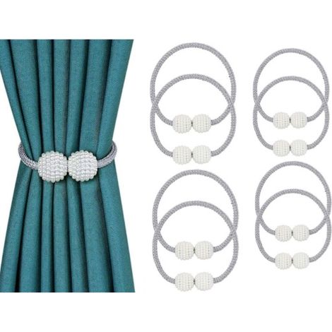Paquete de 8 abrazaderas magnéticas para cortinas, cierres, trabillas y accesorios para cortinas y persianas, para decoración de hogar, oficina y restaurante (gris) (1/5)