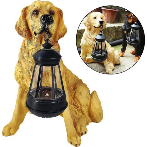 Dekorative LED-Solar-Gartenleuchte, rustikale Golden-Retriever-Figur ---