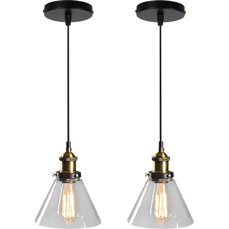 2PCS Lustre Rétro Suspension Luminaire D'Intérieur Industriel E27 Plafonnier En Verre Noir Pour Chambre Cuisine Salon Hôtel (1/5)