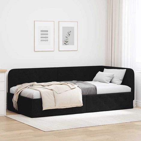 Eckbettgestell Schwarz 90 x 200 cm Stoff