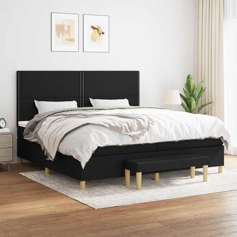 Sommier à lattes de lit avec matelas Noir 200x200 cm Tissu (1/5)