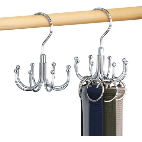 Porte Ceinture pour Placard, Rotatif en Métal, Gain De Place, Rangement Ceinture, Porte Cravate, Capacité Maximale De 48 Ceintures, Argent, Lot De 2 (1/5)
