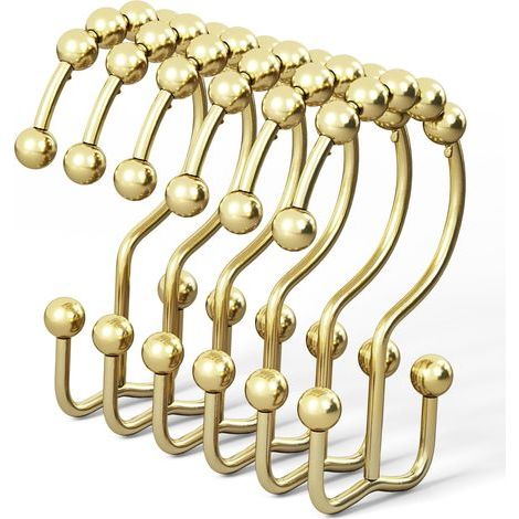 Duschvorhanghaken, rostfreie Haken, leichtgängiges Metall, Doppel-Duschvorhanghaken, Edelstahl-Duschvorhanghaken, 12 Haken, goldfarben (1/5)