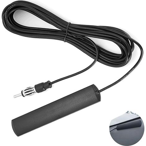 Antenne Autoradio, Antenne Radio Voiture Courte, Antenne Adhésive pour Autoradio, Amplificateur Antenne Radio Compatible avec Voitures Camions Jeep, Amplification Signal FM/AM, Câble de 5m, Fiche DIN (1/5)