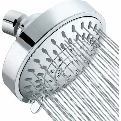 Pommeau De Douche Solaire Rond, 4 Pouces Pomme De Douche Haute Pression, Pommeau De Douche Cascade, Anti Calcaire Chromé Pour Salle De Bain, Pomme De Douche Economie D'Eau Amovible, 5 Réglages