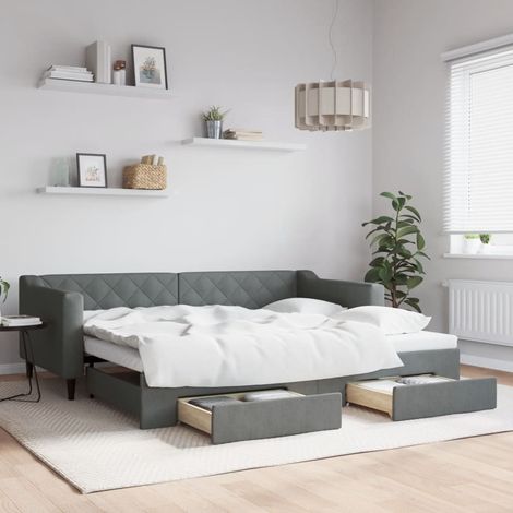 Tagesbett Ausziehbar mit Schubladen Dunkelgrau 90x200 cm Stoff (1/5)