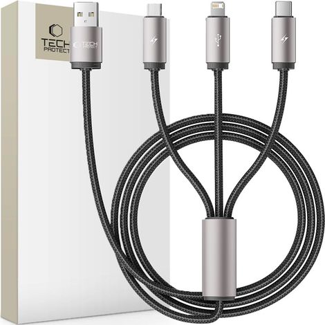 Tech-Protect Ultraboost 3-in-1 Lightning-, USB-C- und Micro-USB-Kabel, 3,5 A, 100 cm, grau (1/5)