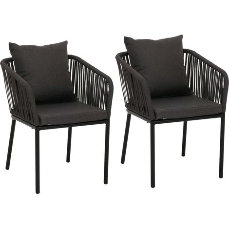 Conjunto de 2 sillas de jardín para exterior en aluminio con reposabrazos de cuerda trenzada en color antracita y cojines en gris oscuro 040009796 (1/5)